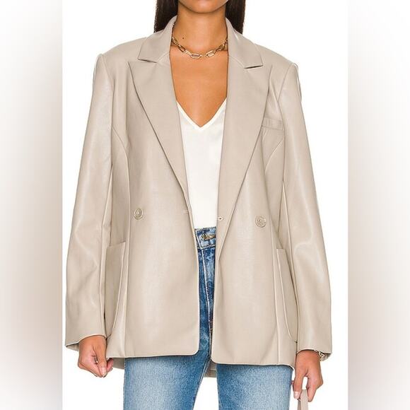 Jonathan Simkhai Jackets & Blazers - Jonathan Simkhai Raelynn Stretch Vegan Faux Leather Blazer Light Grey / Beige XL
